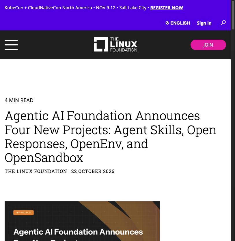 Linux Foundation press release: Agentic AI Foundation announces four new projects, 22 October 2026