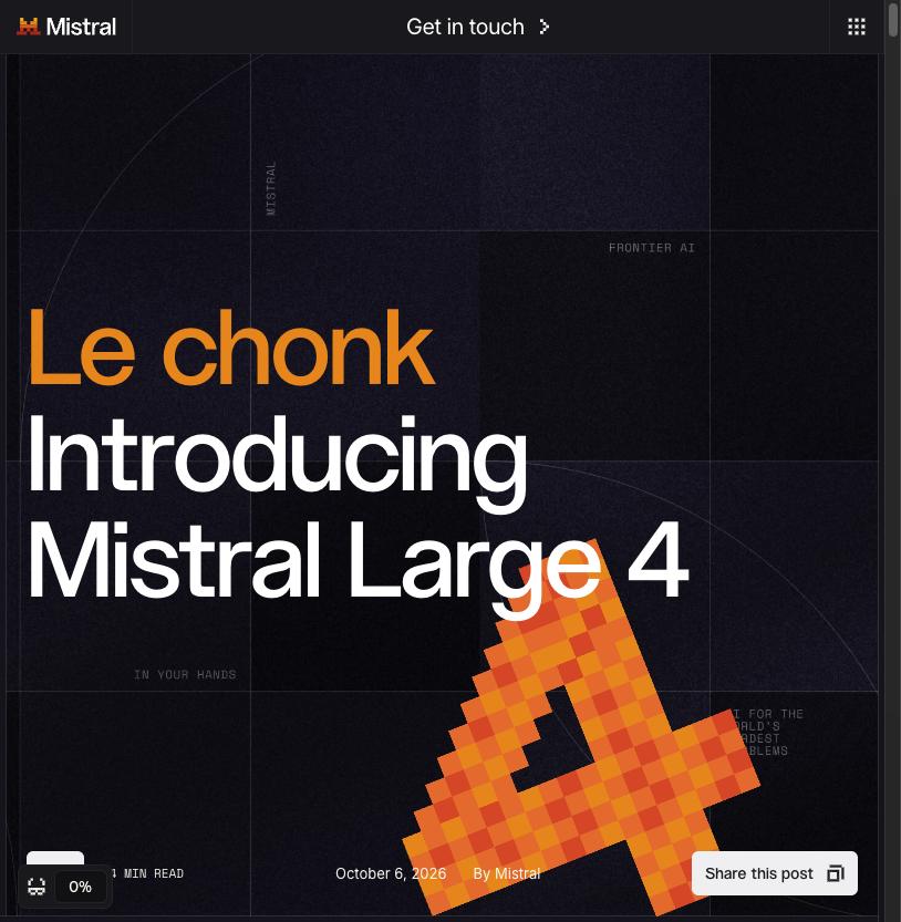 Mistral AI's announcement page for Mistral Large 4