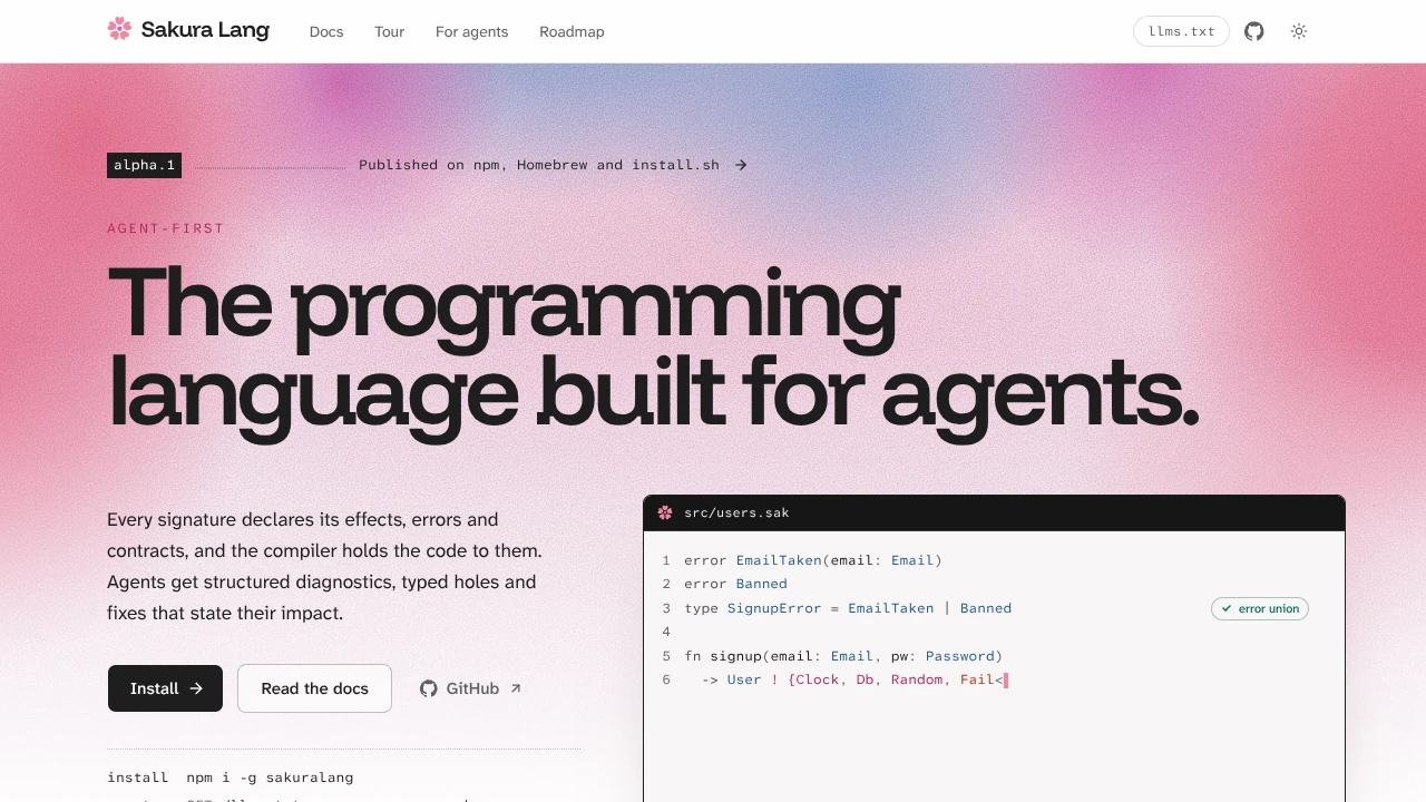 Screenshot of Sakura Lang website
