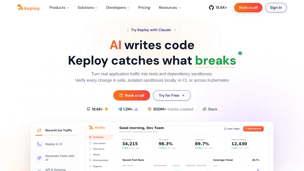 Screenshot of Keploy website