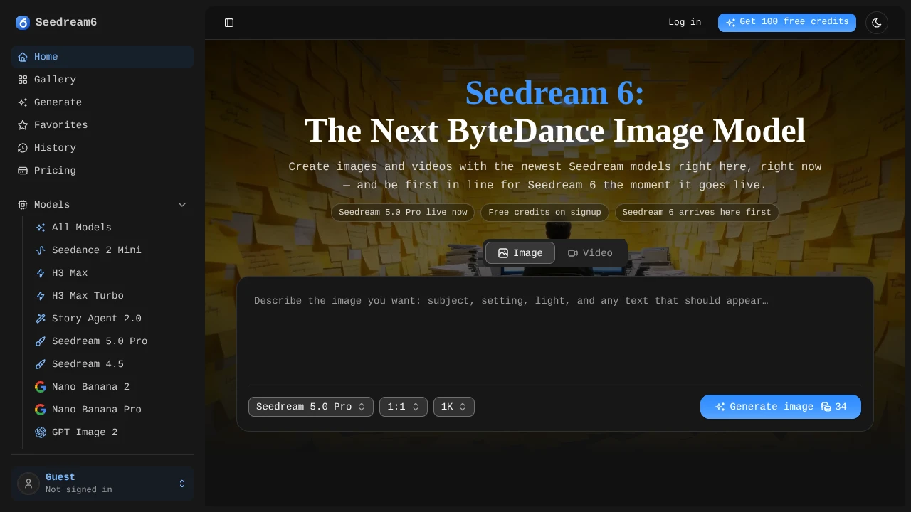 Screenshot of Seedream6 website