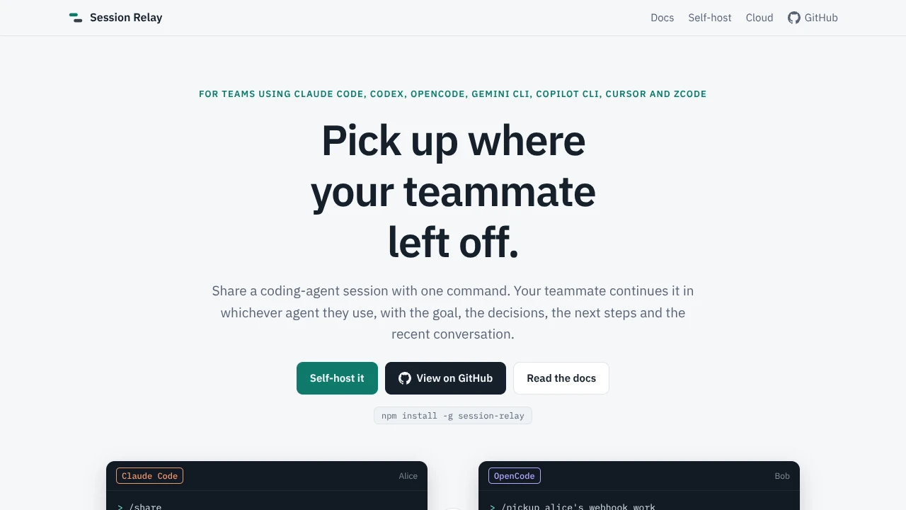 Screenshot of Session Relay website