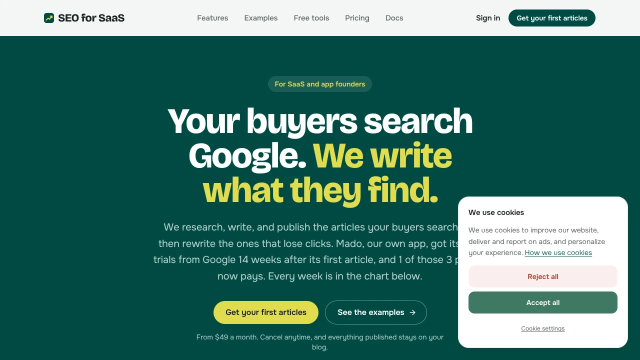 Screenshot of SEO for SaaS website