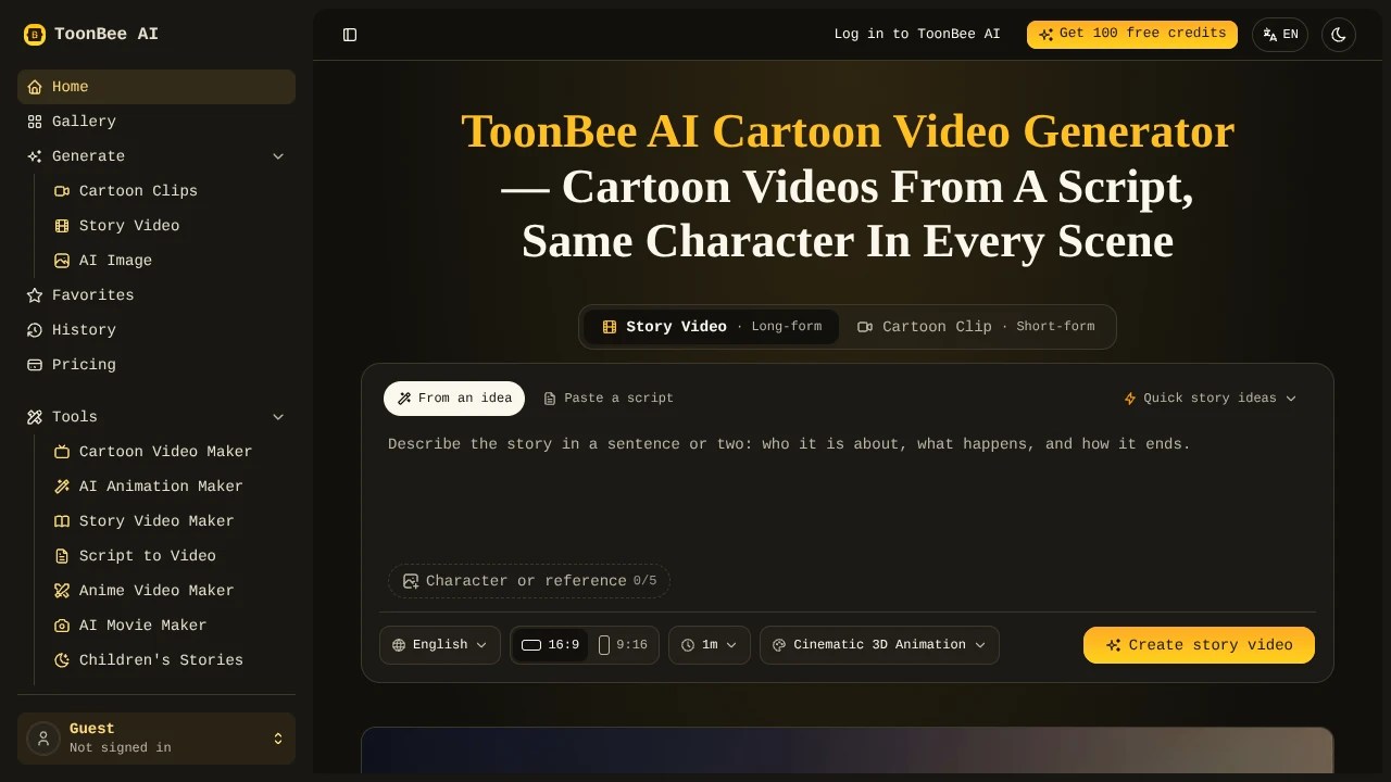Screenshot of ToonBee AI website