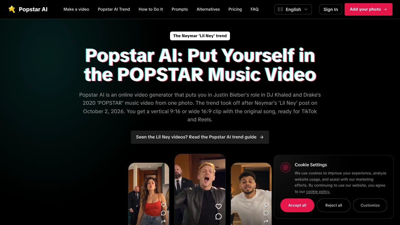 Screenshot of Popstar AI website