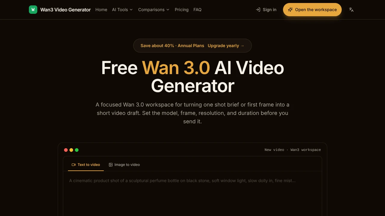 Screenshot of Wan3 Video Generator website
