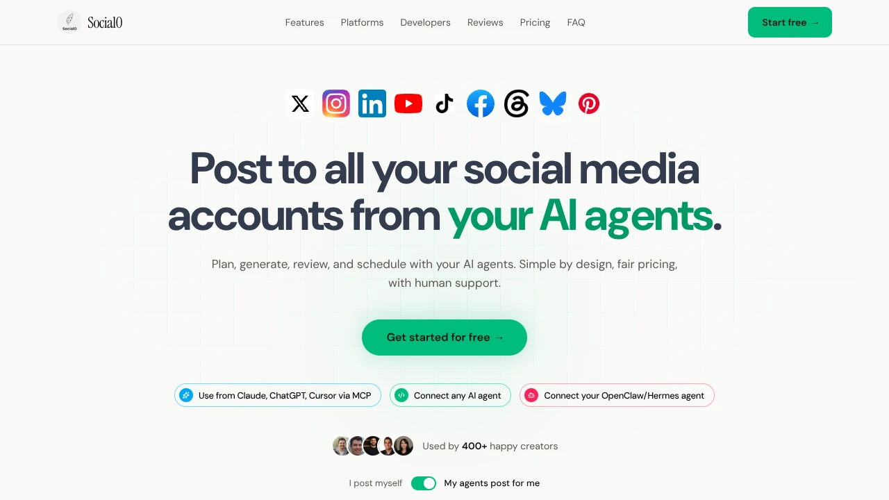 Screenshot of Social0 website