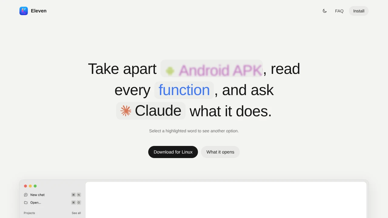 Screenshot of Eleven website