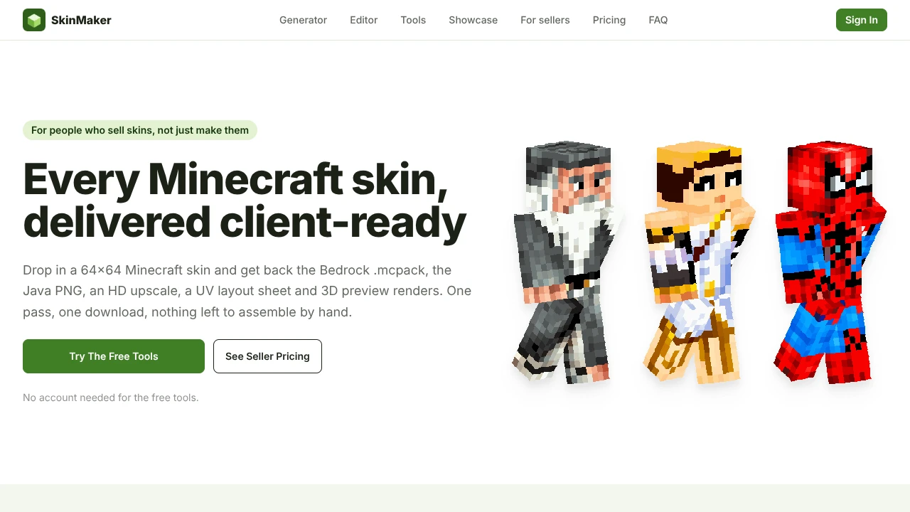 Screenshot of SkinMaker website