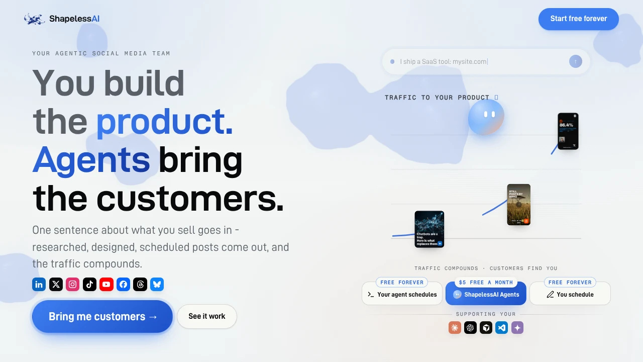 Screenshot of ShapelessAI website