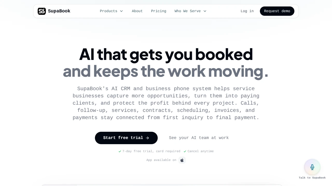 Screenshot of SupaBook website