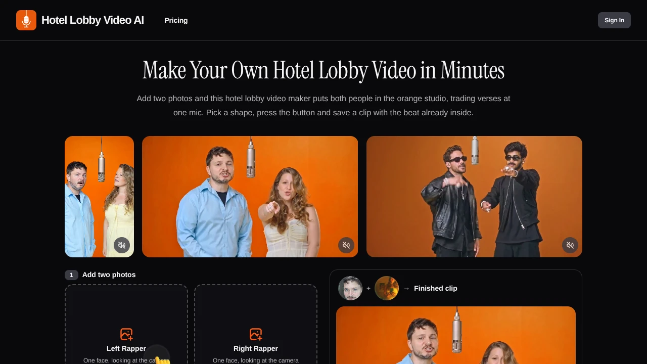 Screenshot of Hotel Lobby Video AI website