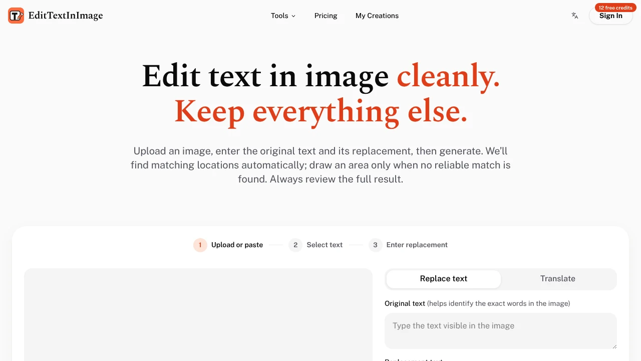 Screenshot of EditTextInImage website