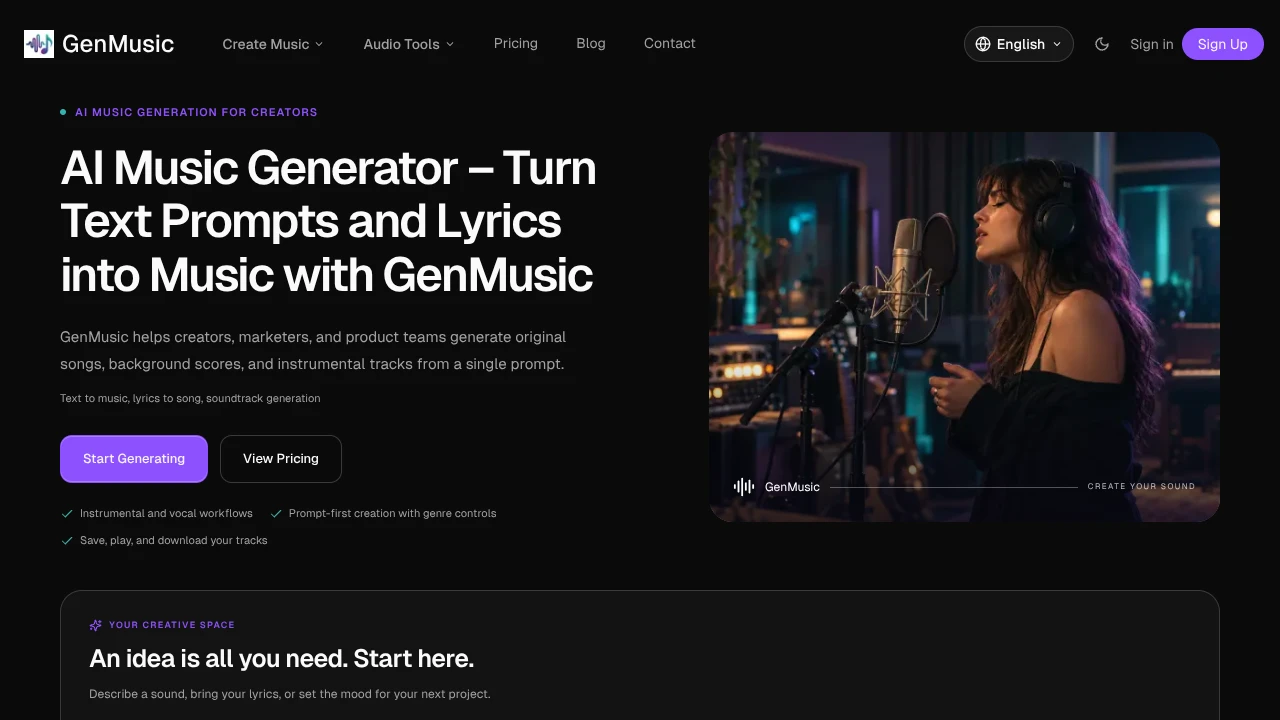 Screenshot of GenMusic website