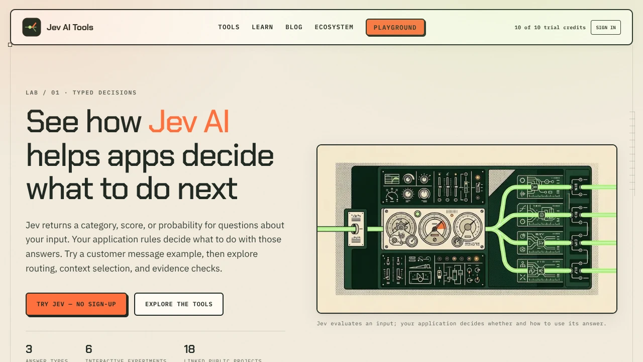 Screenshot of Jev AI Tools website